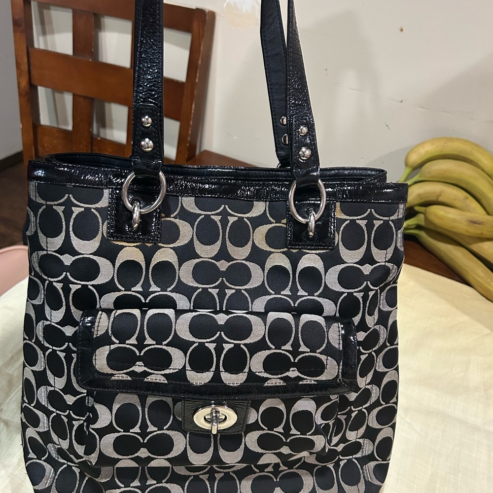 Coach Black and Gray Patterned Tote
